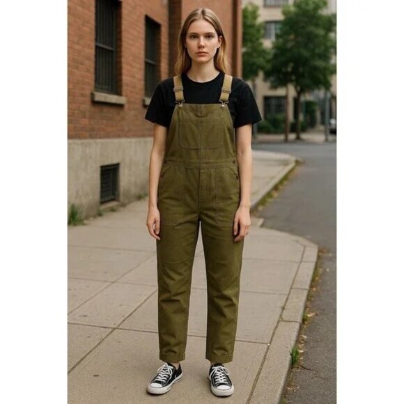 NEW REI Co-op Trailsmith Canvas Overalls - Women's 12 Petite NWT Olive Green - Picture 1 of 13